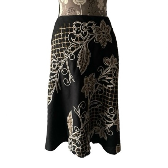 Autograph Dresses & Skirts - Autograph Women's 4 Black & Tan Midi A-Line Fully Lined Linen/Rayon Blend Skirt